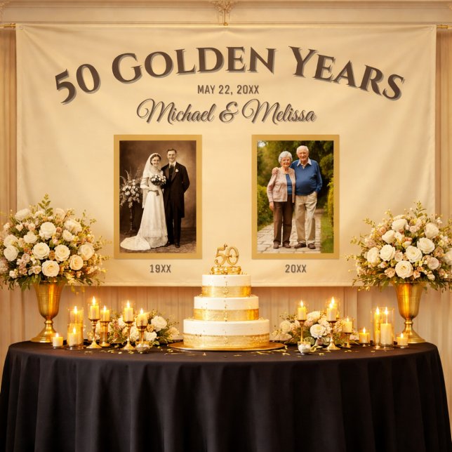 Champagne Gold 50 Golden Years Photo Anniversary B Banner (Champagne Gold 50 Golden Years Photo Anniversary Banner Cake Table Backdrop)