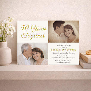 Champagne Gold 50 Years Together Photo Anniversary Invitation