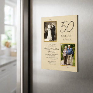 Champagne Gold 50th Anniversary Then and Now Photo Magnetic Invitation