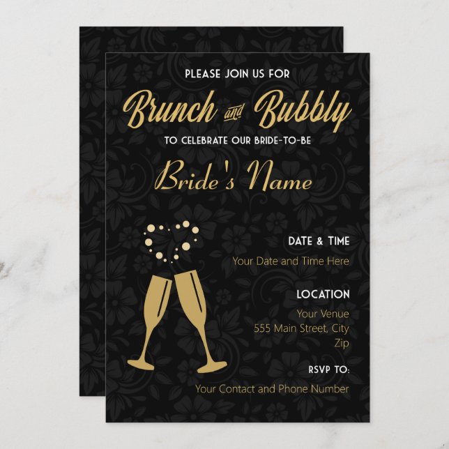 Champagne Gold and Black Bridal Shower Invite (Front/Back)