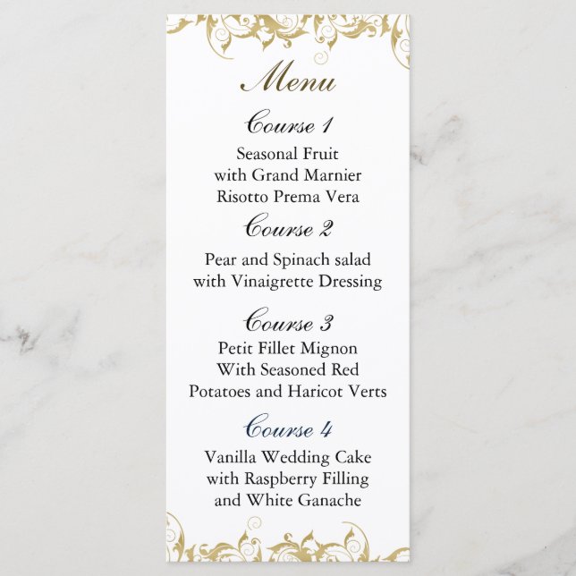 champagne gold Baroque Wedding Menu (Front)