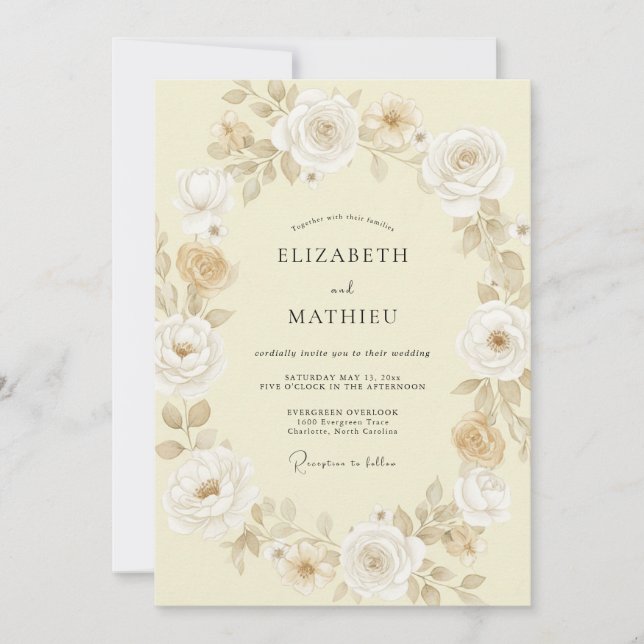 Champagne Gold Blossom Wedding Invitation (Front)