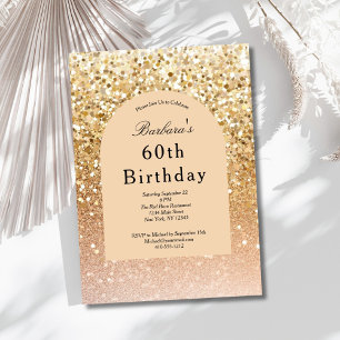 Champagne Gold Blush Pink Glitter 60th Birthday Invitation