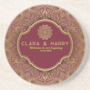 Champagne gold calligraphy romantic weeding coaster