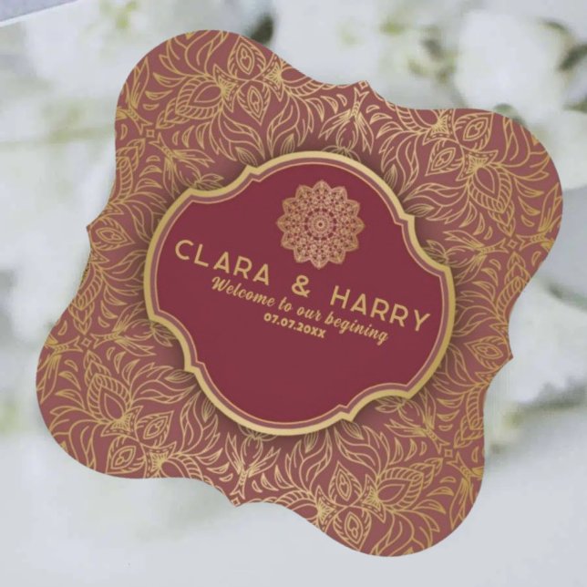 Champagne gold calligraphy romantic weeding paper coaster (Creator Uploaded)