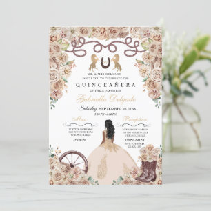 Champagne Gold Charro Princess Quinceanera Invitation