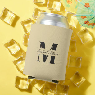 Champagne Gold Custom Monogram Wedding Groomsmen Can Cooler