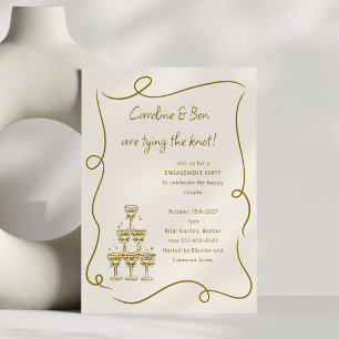 Champagne Gold Doodle Handwritten Engagement Party Invitation