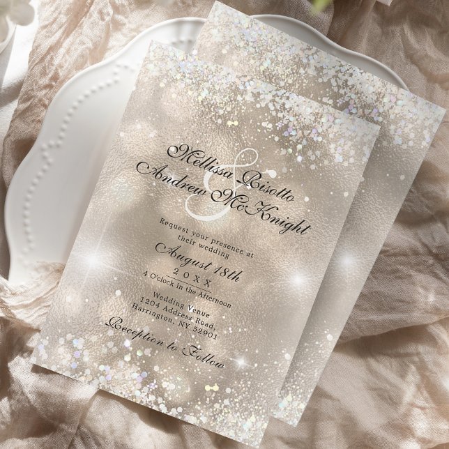 Champagne Gold Faux Glitter Script Wedding Invitation (Creator Uploaded)