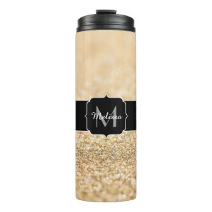 Champagne gold faux glitter sparkles Monogram Thermal Tumbler