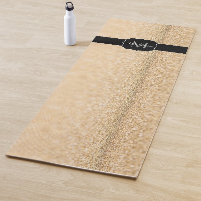 Champagne gold faux glitter sparkles Monogram Yoga Mat (In Situ)