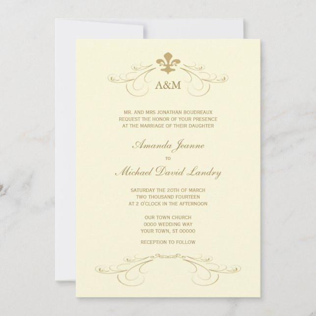 Champagne Gold Fleur de Lis Wedding I Invitations (Front)