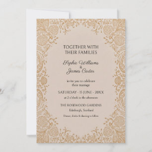 Champagne Gold Floral Lace Wedding Invitation
