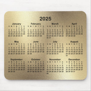 Champagne Gold Foil Look 2025 Calendar Mouse Pad