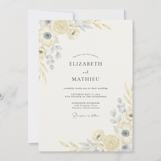 Champagne Gold Foliage Soft Eucalyptus Wedding Invitation (Front)