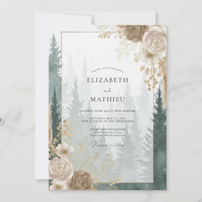 Champagne Gold Forest Eucalyptus Wedding Invitation (Front)
