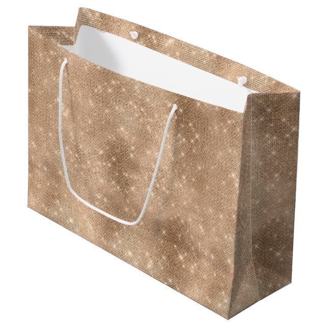 Champagne Gold Glam Sparkle Glitz  Large Gift Bag (Front Angled)