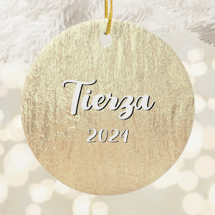 Champagne Gold Glam Texture Personalised Ceramic Tree Decoration