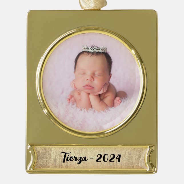 Champagne Gold Glam Texture Personalised Gold Plated Banner Ornament (Front)