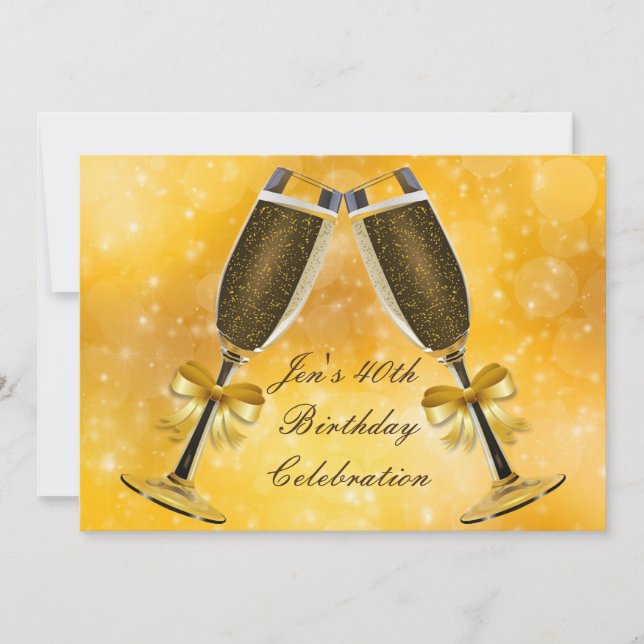 Champagne gold glamour 40th birthday party invitation (Front)