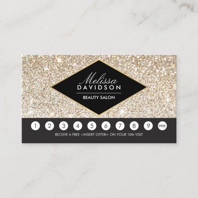 Champagne Gold Glitter and Glamour Loyalty Card (Front)