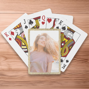 Champagne Gold Glitter Border Photo Playing Cards