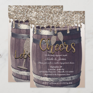 Champagne Gold Glitter Drip Barrel Engagement Invitation