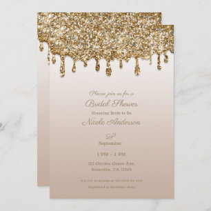 Champagne Gold Glitter Drip Glam Bridal Shower Invitation