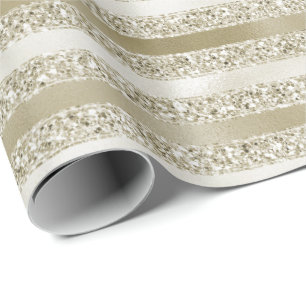 Champagne Gold Glitter Glitz Stripes Wrapping Paper