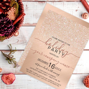 Champagne Gold Glitter Metallic Corporate Holiday Invitation