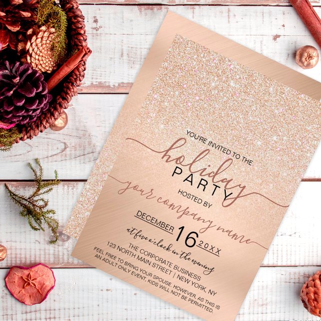 Champagne Gold Glitter Metallic Corporate Holiday Invitation (Creator Uploaded)