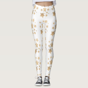 Champagne gold glitter sparkles Stars white Leggings