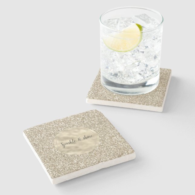 Champagne Gold Glitzy Glitter Stone Coaster (Side)