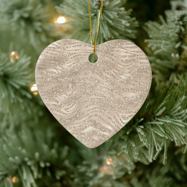 Champagne Gold Glitzy Glitter Zebra Print Ceramic Tree Decoration (Tree)
