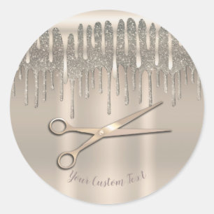 Champagne Gold Hair Stylist Diamond Glitter Drip Classic Round Sticker
