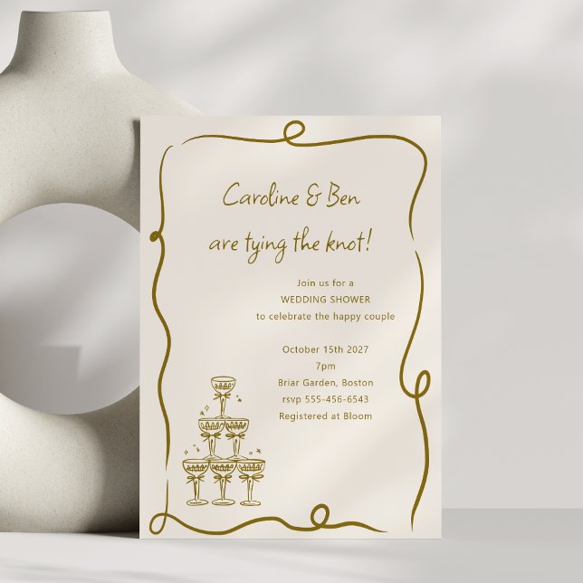 Champagne Gold Handwritten Couple Wedding Shower Invitation (Creator Uploaded)