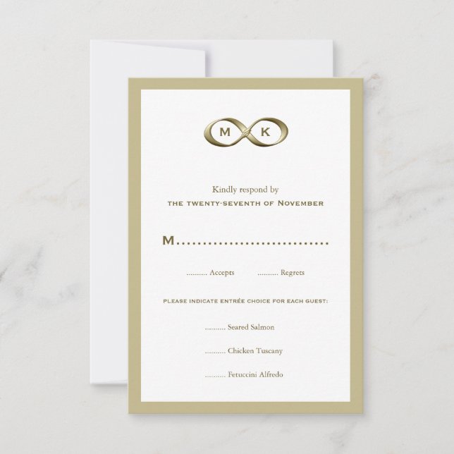 Champagne Gold Infinity Hand Clasp Wedding RSVP Ca Card (Front)