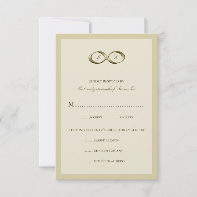 Champagne Gold Infinity Hand Clasp Wedding RSVP Card (Front)