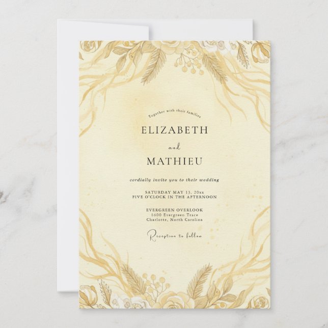 Champagne Gold Leaf Wedding Invitation (Front)