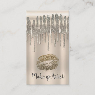 Champagne Gold Lips Kiss Diamond Glitter Drip Business Card