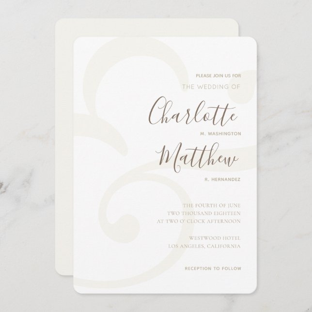 Champagne Gold Monogram Elegant Wedding Invitation (Front/Back)