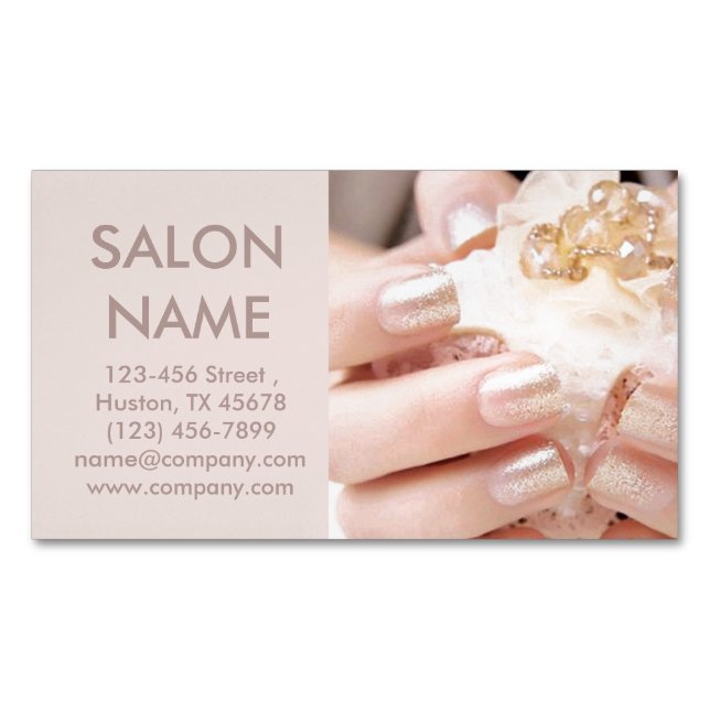 champagne gold nails fashion beauty SPA nail salon Magnetic Business Card (Front)