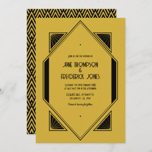 Champagne Gold & Noir Art Deco Wedding Photo Invitation