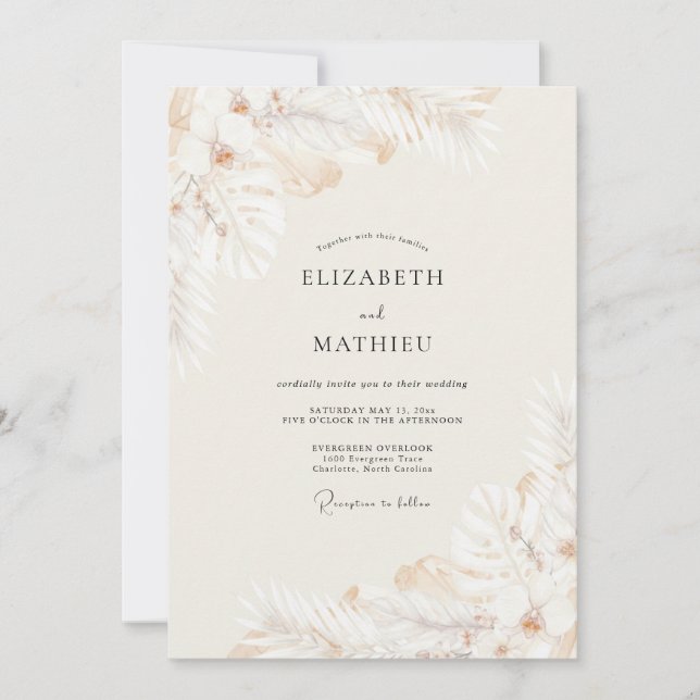 Champagne Gold Palm Eucalyptus Wedding Invitation (Front)