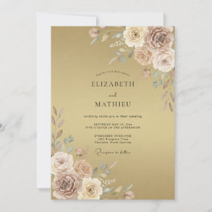 Champagne Gold Petal Wedding Invitation