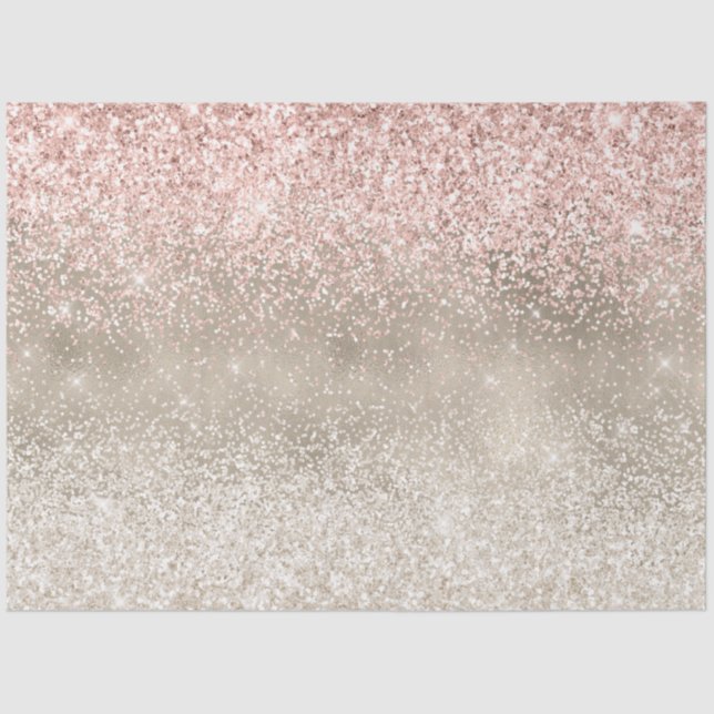 Champagne Gold Pink White Glitzy Glitter Tissue Paper (Front)
