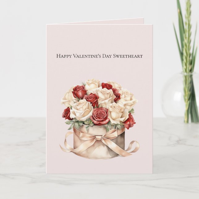 Champagne Gold Red Cream Roses Valentine's Day Card (Front)