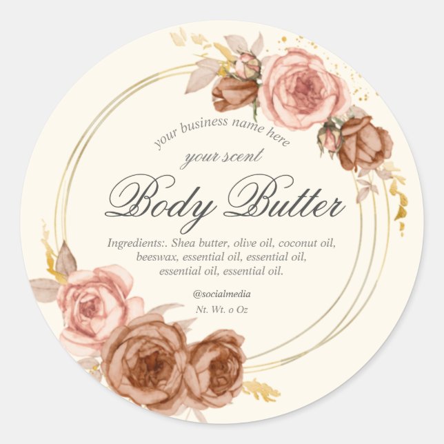 champagne gold roses body butter classic round sticker (Front)