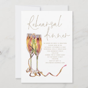 Champagne Gold Script Wedding Rehearsal Dinner Invitation
