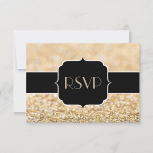 Champagne gold sparkles Sweet 16 RSVP horizontal Card